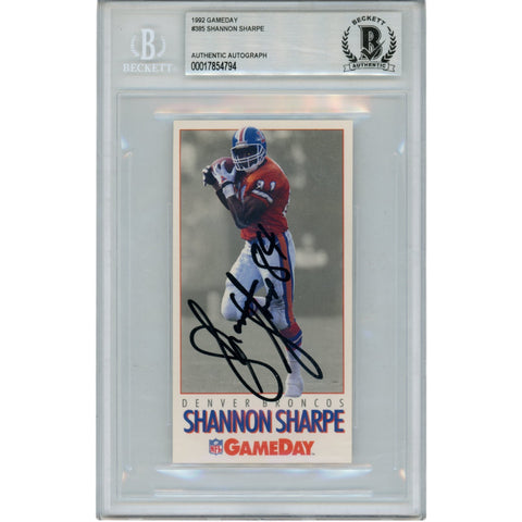 Shannon Sharpe Autographed 1992 Gameday #385 Slabbed Trading Card Beckett 51534