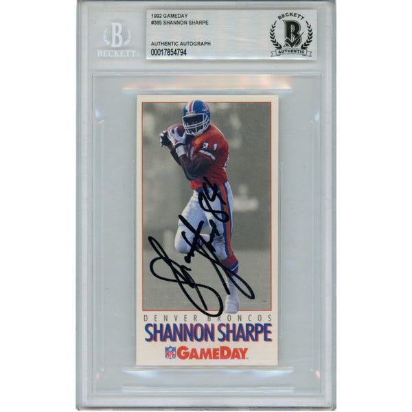 Shannon Sharpe Autographed 1992 Gameday #385 Slabbed Trading Card Beckett 51534