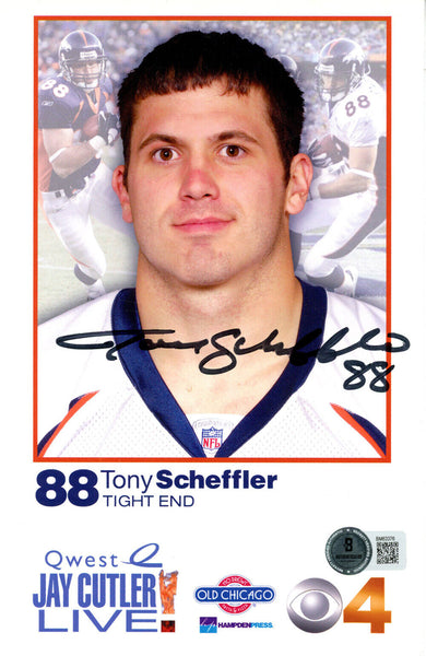 Tony Scheffler Signed Denver Broncos 8.5x6.5 Quest Ad Card Beckett 45085
