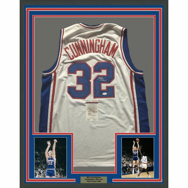 FRAMED Autographed/Signed BILLY CUNNINGHAM 33x42 Philadelphia Jersey JSA COA