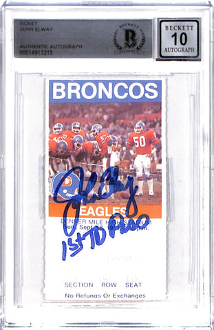 John Elway Signed Denver Broncos Ticket Slab "1st TD" BAS 38769