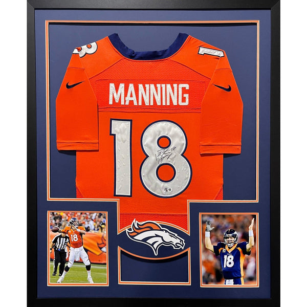 Peyton Manning Autographed Signed Framed Orange Broncos Jersey BECKETT