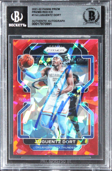 Thunder Luguentz Dort Signed 2021 Panini Prizm Red Ice #114 Card BAS Slabbed