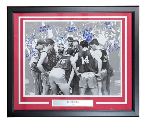 Hoosiers (8) Cast Signed Framed 16x20 Team Huddle Photo BAS
