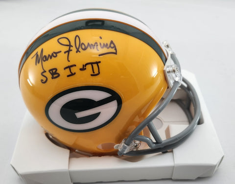 Packers MARV FLEMING Signed Throwback Mini Helmet AUTO w/ "SB I & II"