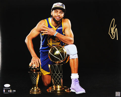 Warriors Stephen Curry Authentic Signed 16x20 Trophy Blackout Photo JSA #AS85100