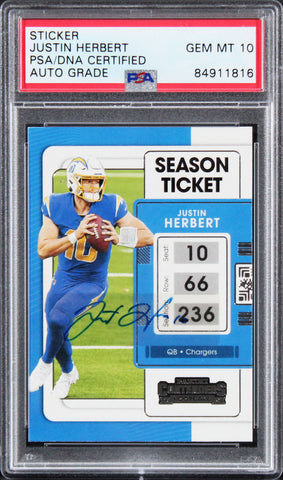 Chargers Justin Herbert Signed 2021 Panini Contenders #51 Card Auto 10! PSA Slab