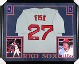 Carlton Fisk Signed Boston Red Sox 35x43 Framed Jersey (JSA) AL 1972 R.O.Y.