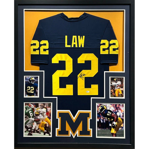 Ty Law Autographed Signed Framed Michigan Jersey BECKETT