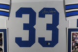 Tony Dorsett Autographed Pro Style White Framed Jersey 35x43 Beckett 44596