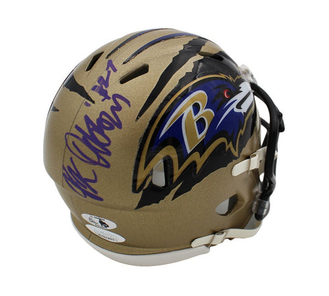 JK Dobbins Signed Baltimore Ravens Speed Custom Gold Ripped NFL Mini Helmet