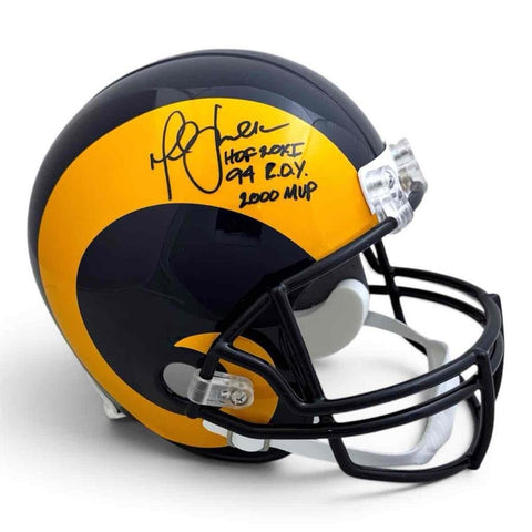 Marshall Faulk Signed Rams VSR4 Rep Throwback Helmet w/ Inscriptions - Beckett
