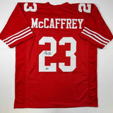 Autographed/Signed Christian McCaffrey San Francisco Red Jersey Beckett BAS COA
