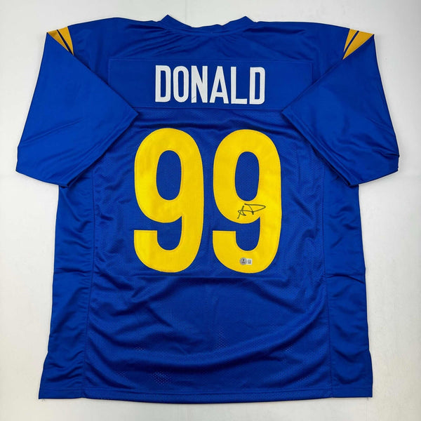 Autographed/Signed Aaron Donald Los Angeles Blue Football Jersey Beckett BAS COA