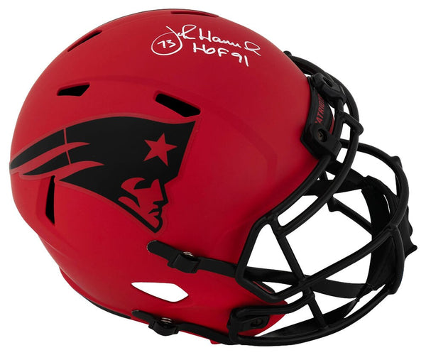 John Hannah Signed Patriots RAVE Riddell Full Size Replica Helmet w/HOF (SS COA)
