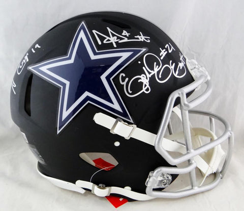 Prescott, Cooper, Elliott Signed Cowboys Flat Black Authentic Helmet -Beckett W