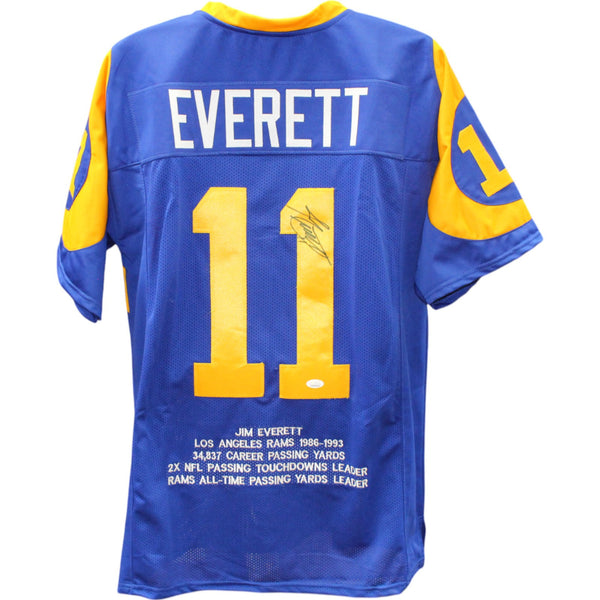 Jim Everett Autographed/Signed Pro Style XL Blue Stat Jersey JSA 49692