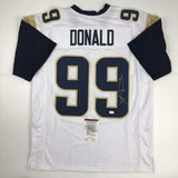 Autographed/Signed Aaron Donald Los Angeles LA White Football Jersey JSA COA