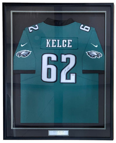 Jason Kelce Signed Framed Philadelphia Green Replica Jersey PSA ITP Hologram