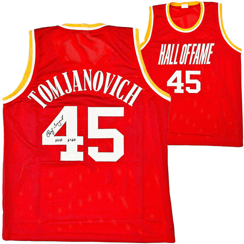 HOUSTON ROCKETS RUDY TOMJANOVICH AUTOGRAPHED RED JERSEY "HOF 2020" JSA 215754