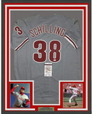 Framed Signed Curt Schilling 35x39 Philadelphia Grey Jersey JSA COA