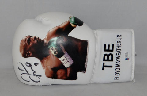 Floyd Mayweather Autographed White Custom TBE Image Left Boxing Glove - Beckett