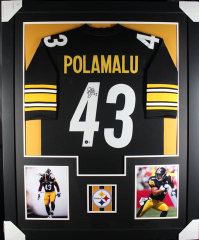 TROY POLAMALU (Steelers black TOWER) Signed Autographed Framed Jersey Beckett