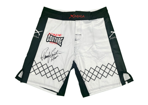 Randy Couture Autographed "HOF" MMA White / Black Trunks JSA