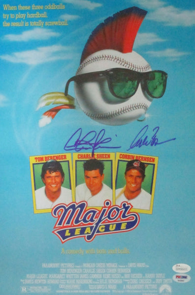 Major League CHARLIE SHEEN & CORBIN BERSEN Signed 11x17 Movie Poster AUTO- PSA