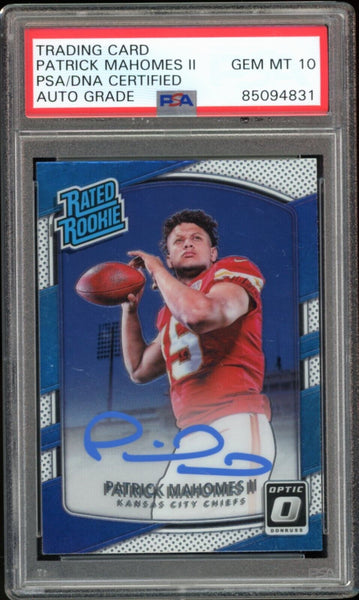 2017 Donruss Optic Rated Rookie Patrick Mahomes RC Blue PSA/DNA Auto GEM MINT 10