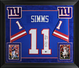Giants Phil Simms "SB XXI MVP" Signed Blue M&N Framed Jersey BAS Witnessed