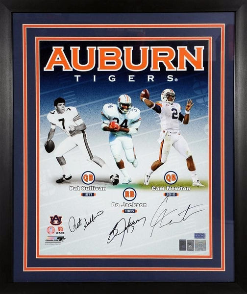 BO JACKSON CAM NEWTON PAT SULLIVAN SIGNED AUBURN TIGERS 16x20 FRAMED PHOTO