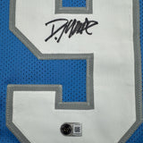 Autographed/Signed Derrick Moore Detroit Blue Football Jersey BAS COA