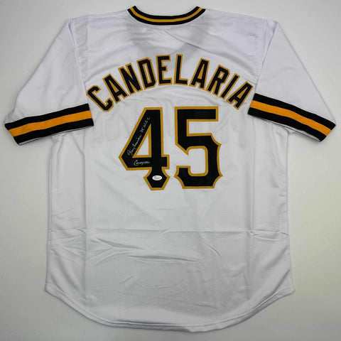Autographed/Signed John Candelaria Pittsburgh White Baseball Jersey JSA COA