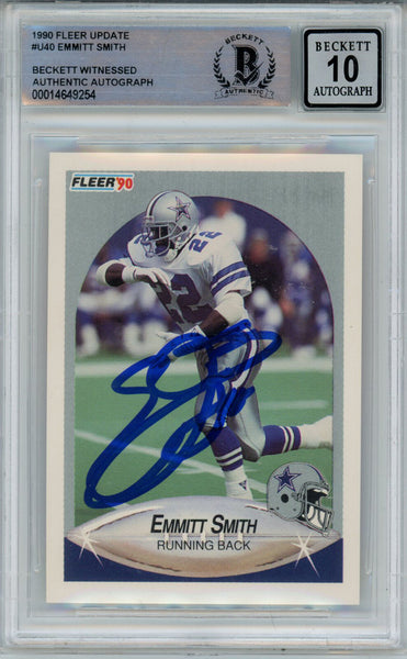 Emmitt Smith Autographed 1990 Fleer U-40 Rookie Card Beckett 10 Slab 39275