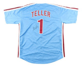 Miles Teller Philadelphia Signed Light Blue Baseball Jersey BAS BT57636