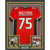 Framed Autographed/Signed Vince Wilfork 35x39 Miami Orange Jersey BAS COA