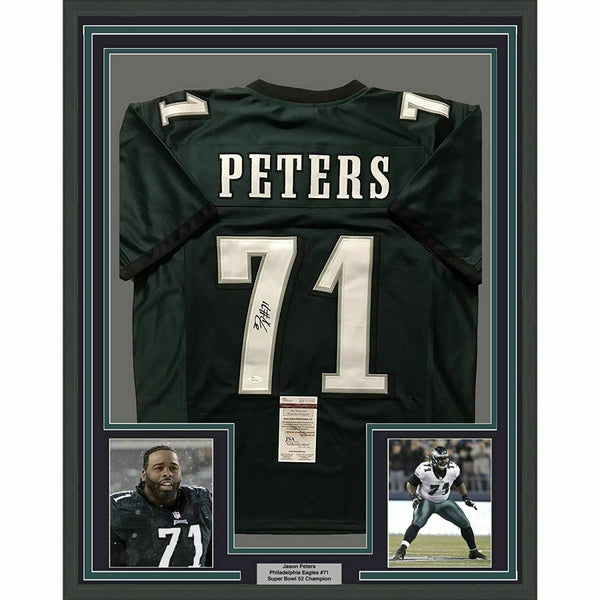 FRAMED Autographed/Signed JASON PETERS 33x42 Philadelphia Green Jersey JSA COA