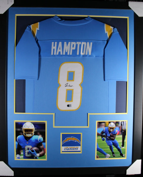 OMARION HAMPTON (Chargers blue TOWER) Signed Autographed Framed Jersey Beckett