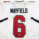 Autographed/Signed Baker Mayfield Tampa Bay White Football Jersey Beckett COA