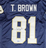 Notre Dame Fighting Irish TIM BROWN Signed Custom Replica Blue Jersey AUTO - BAS