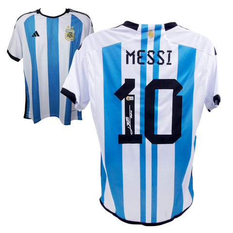 Lionel Messi Signed Argentina Home Soccer Jersey #10 with Beckett Witness