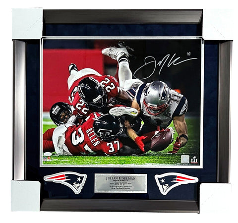 Julian Edelman Patriots Signed SB LI 'The Catch' 16x20 Matted & Framed Photo JSA