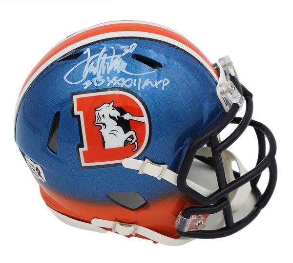 Terrell Davis Signed Denver Broncos Speed Custom Blue/Orange NFL Mini Helmet - I