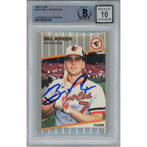 Billy Ripken Autographed 1989 Fleer 616 Trading Card 10 Grade Beckett 49339
