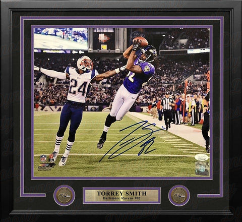 Torrey Smith v. Patriots Ravens Autographed Signed 11x14 Framed Photo JSA COA