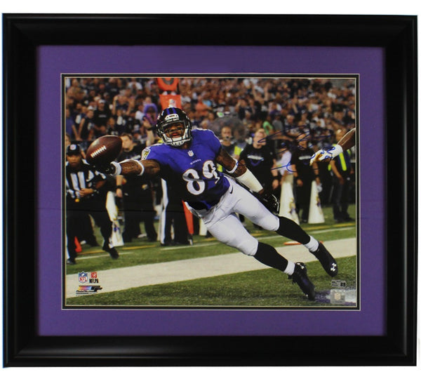 Steve Smith Sr. Signed Baltimore Ravens Framed 16x20 Stretching For Ball Photo