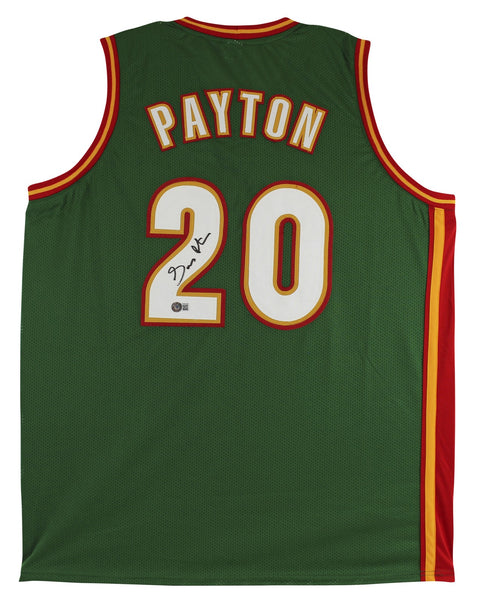 Gary Payton Authentic Signed Green Pro Style Jersey w/ White #s BAS
