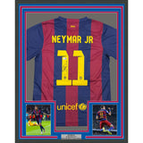 Framed Autographed/Signed Neymar Jr 35x39 FC Barcelona Blue Jersey Beckett COA