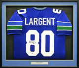 Seahawks Steve Largent Autographed Framed Blue Jersey "HOF 95" MCS Holo #74605